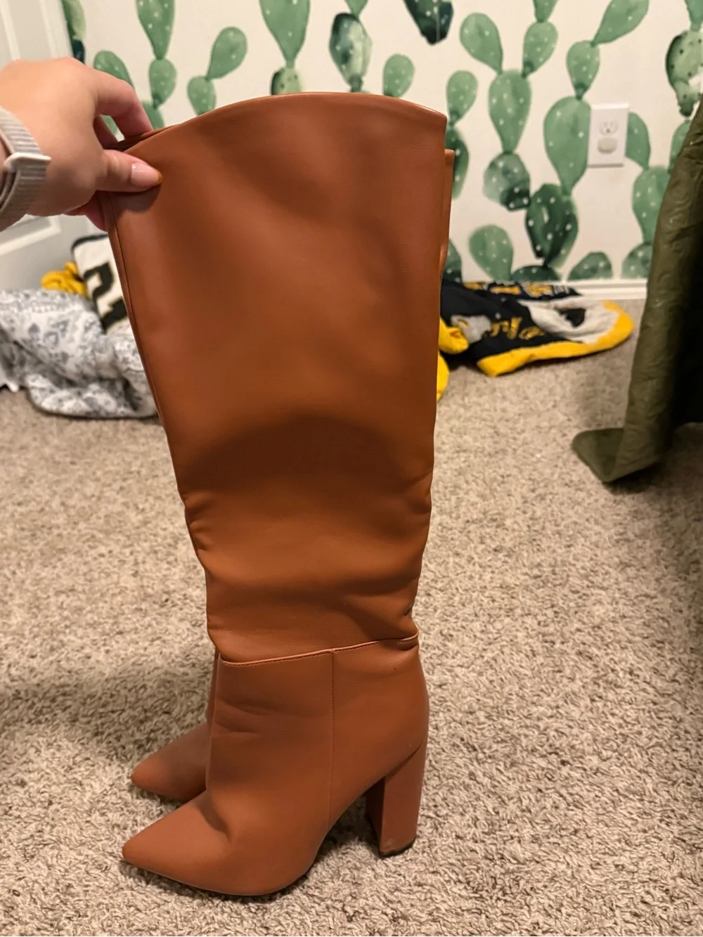 Women's Tall Pointed-Toe Block Heel Boots - Tan